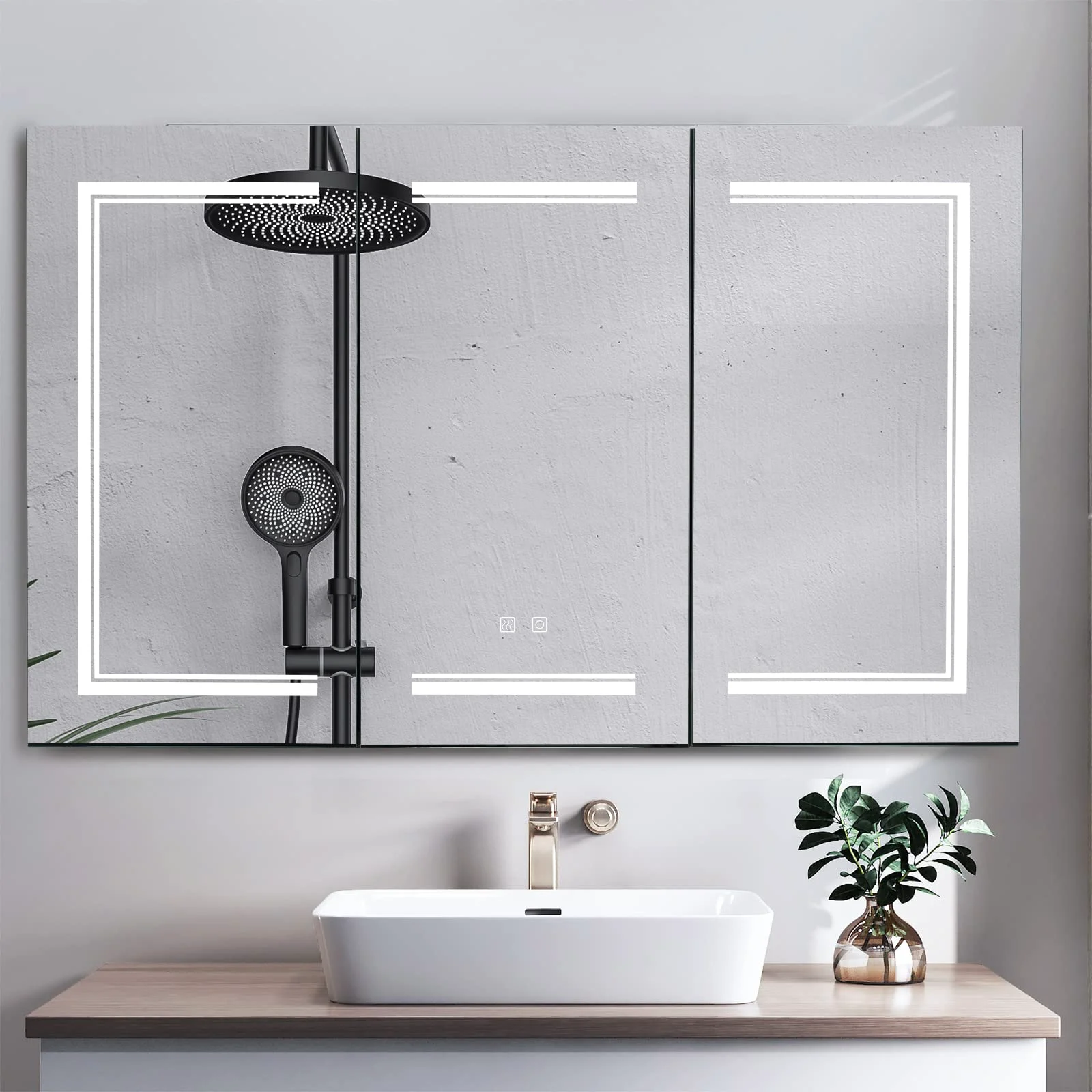 Karl Home Wide LED Mirror Medicine Cabinet, 48 x 28 Inch in a room
