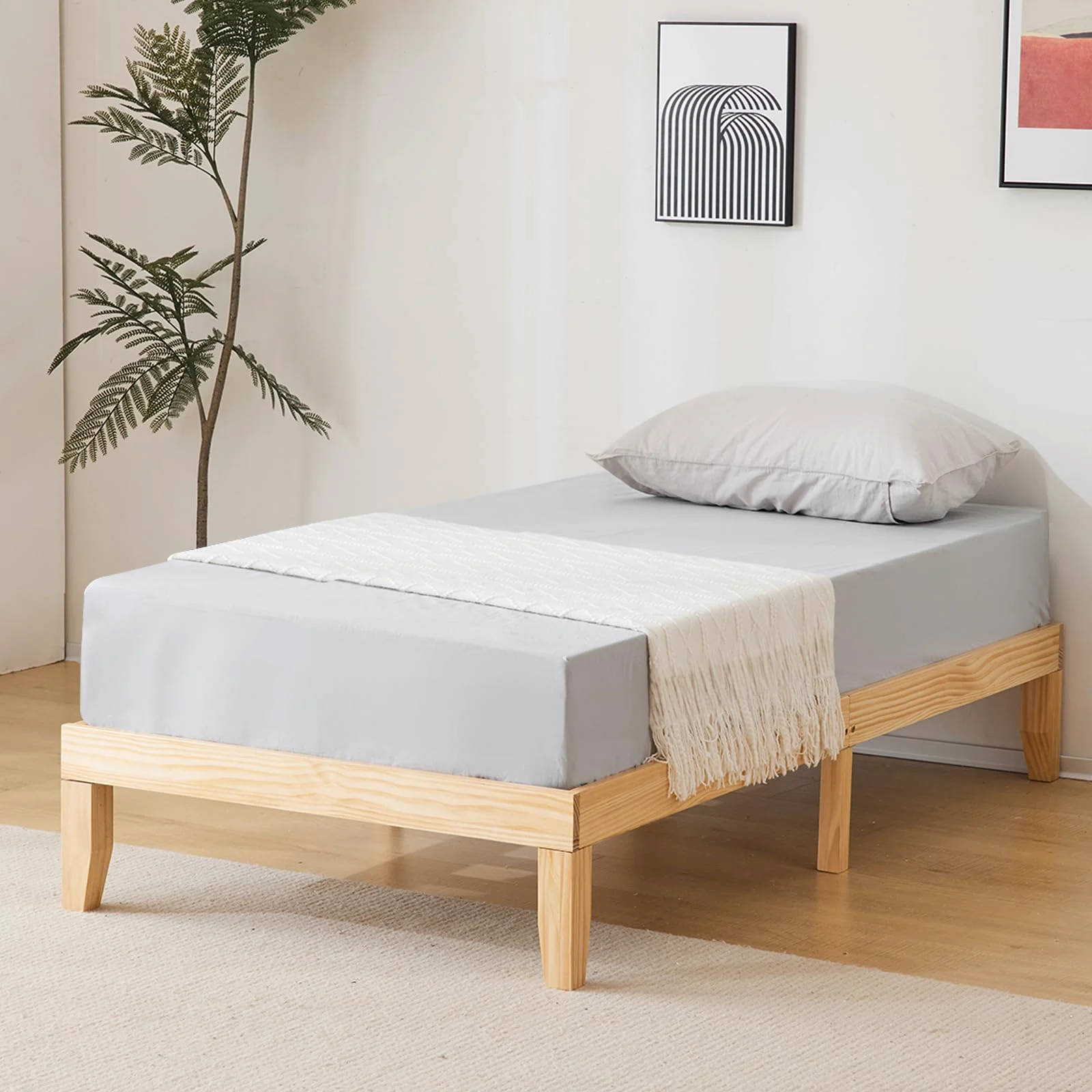 Karl Home Wood Platform Bed Frame, Twin in a room