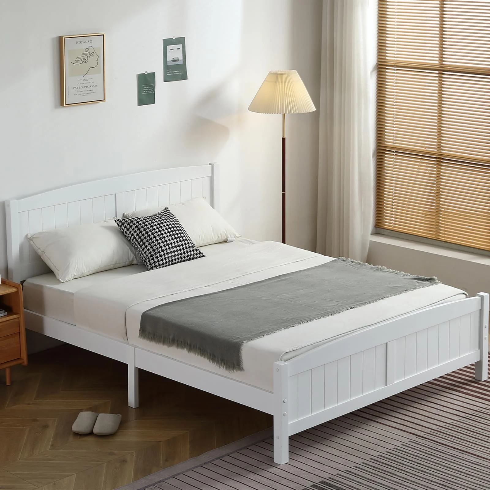Karl Home Wood Bed Frame with Headboard, Queen in a room
