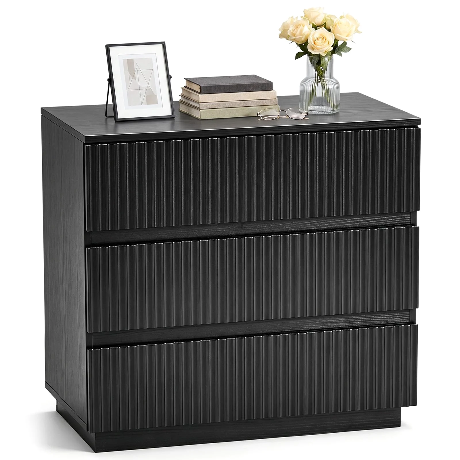 Karl Home Fluted Three-Drawer Nightstand in Black