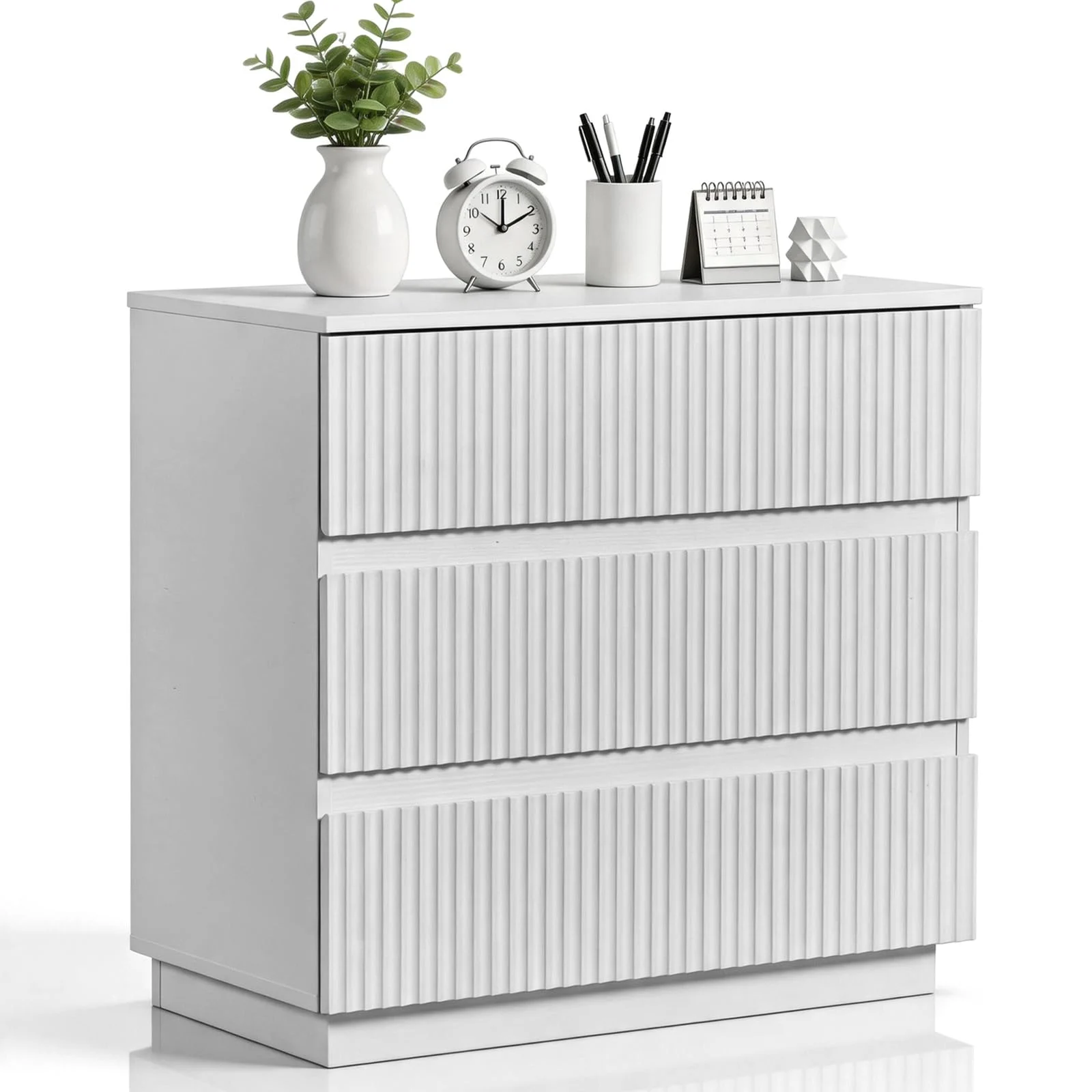 Karl Home Fluted Three-Drawer Nightstand in White