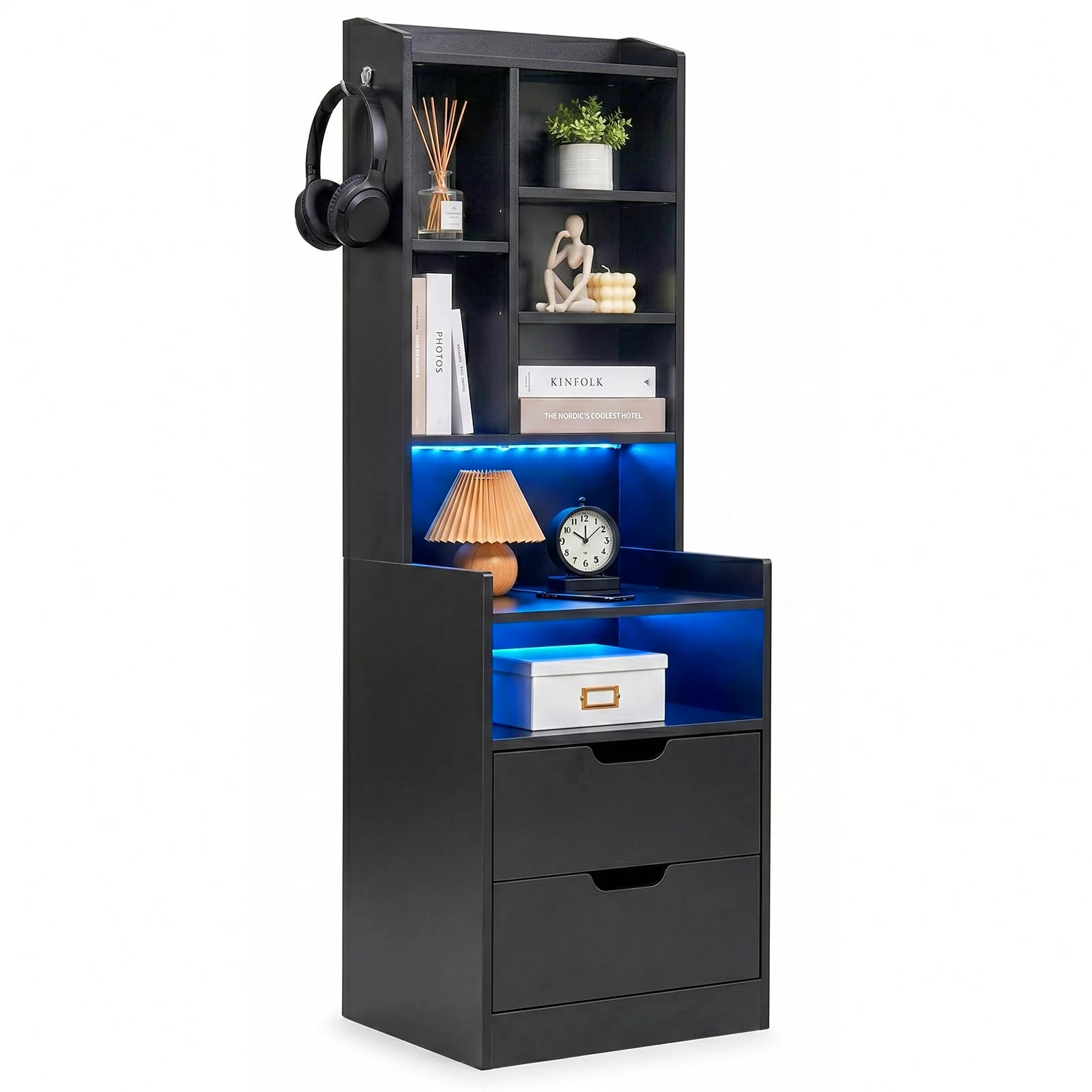 Karl Home Tall LED Nightstand with Cubbies