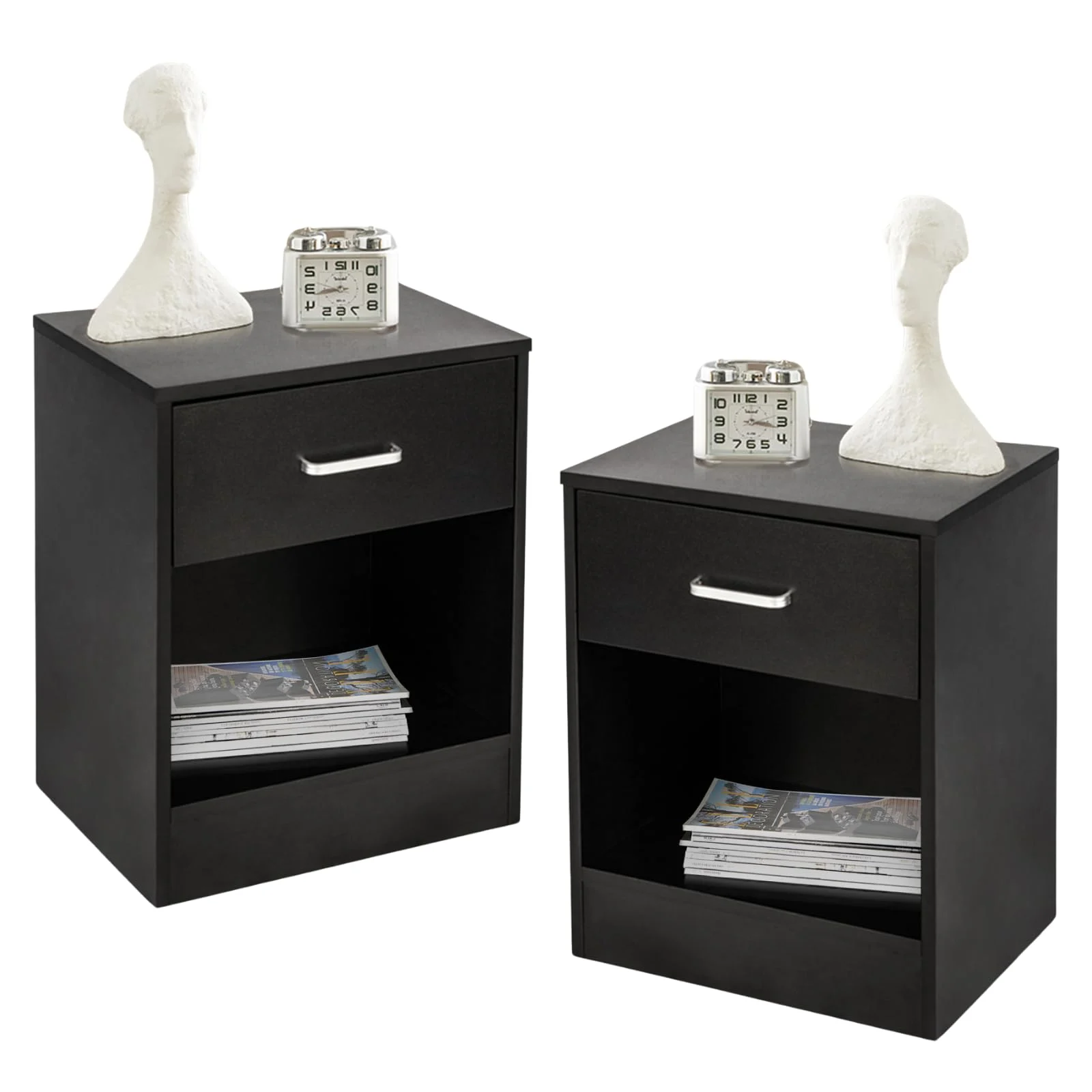 Karl Home Open-Shelf Nightstands, Set of 2, in Black