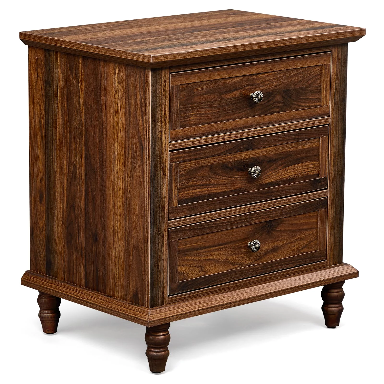 Karl Home Three-Drawer Nightstand with Solid Wood Legs