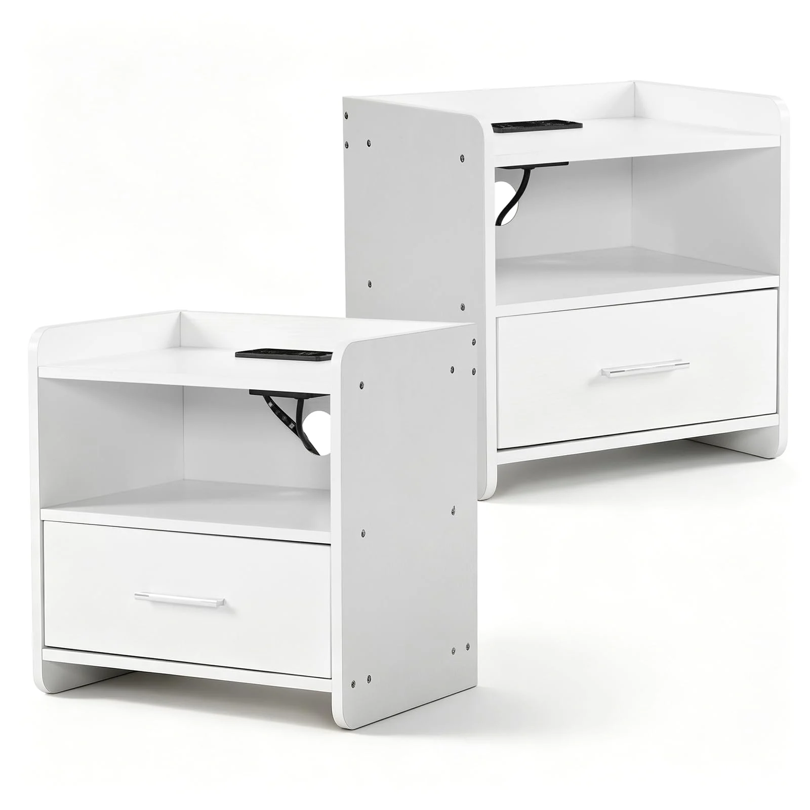 Karl Home Small Nightstands, Set of 2, in White