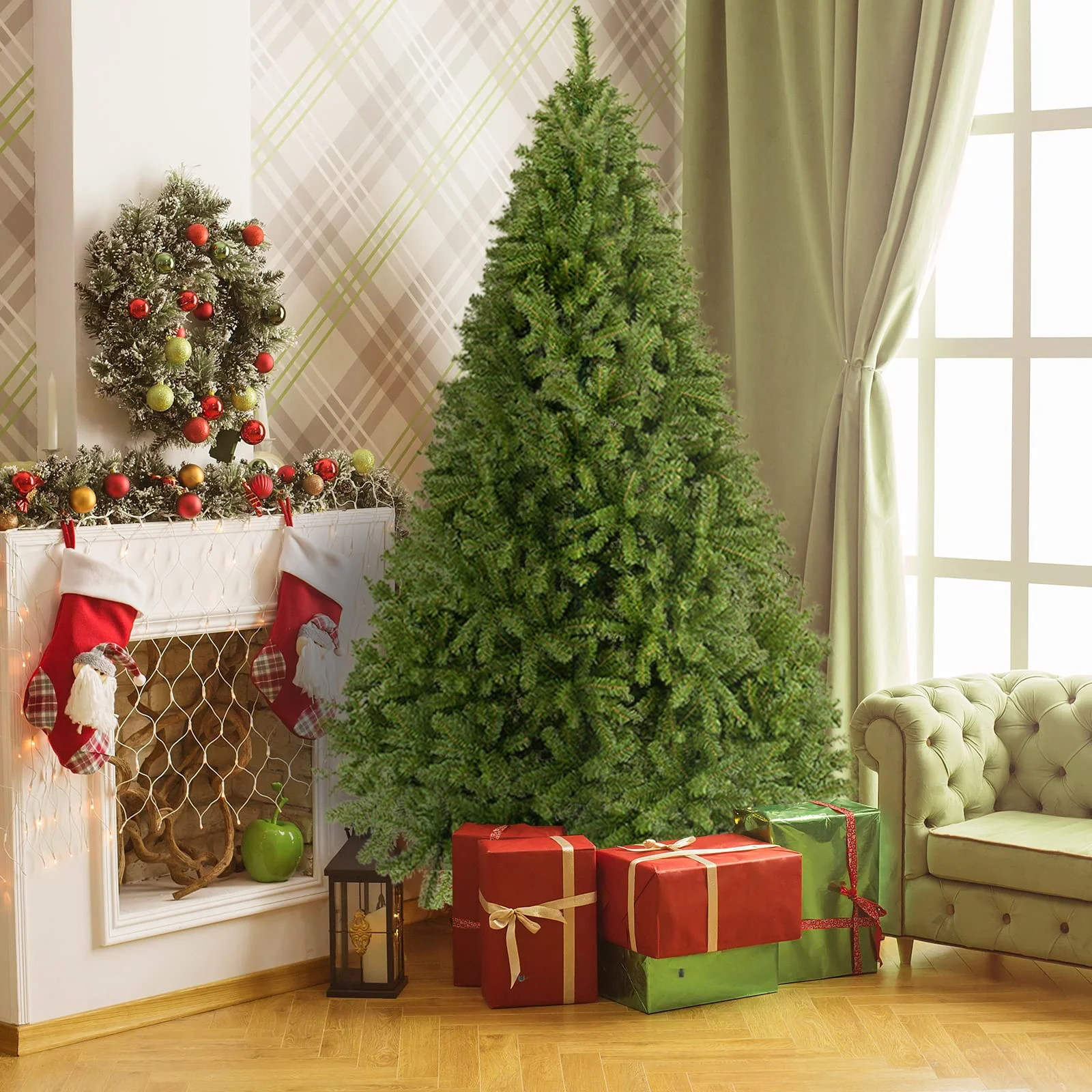 Karl Home Artificial Spruce Christmas Tree, 7.5 Feet in a room