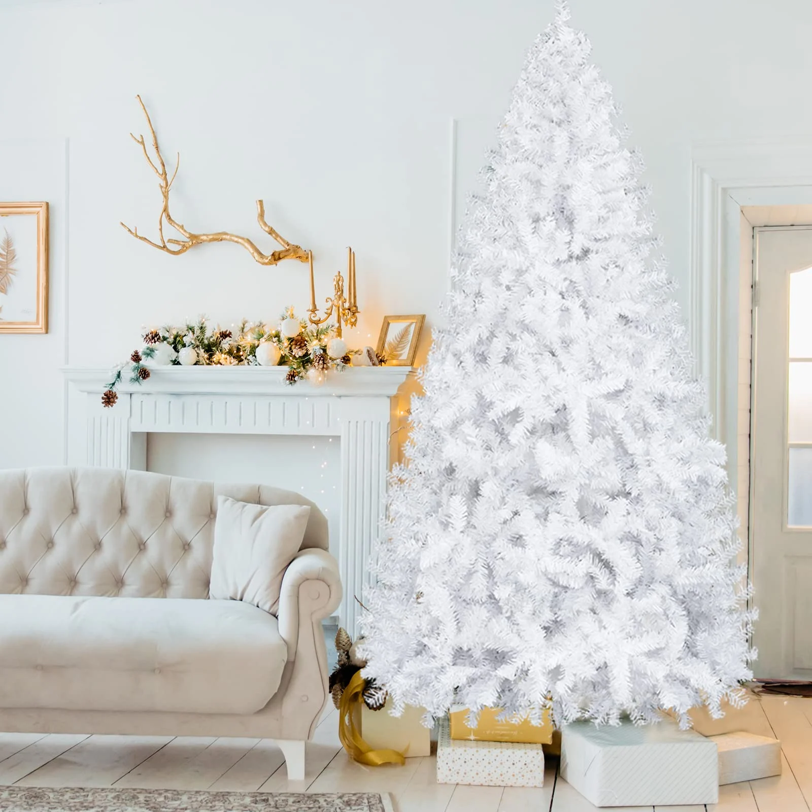 Karl Home Artificial Christmas Tree in White, 8 Feet in a room