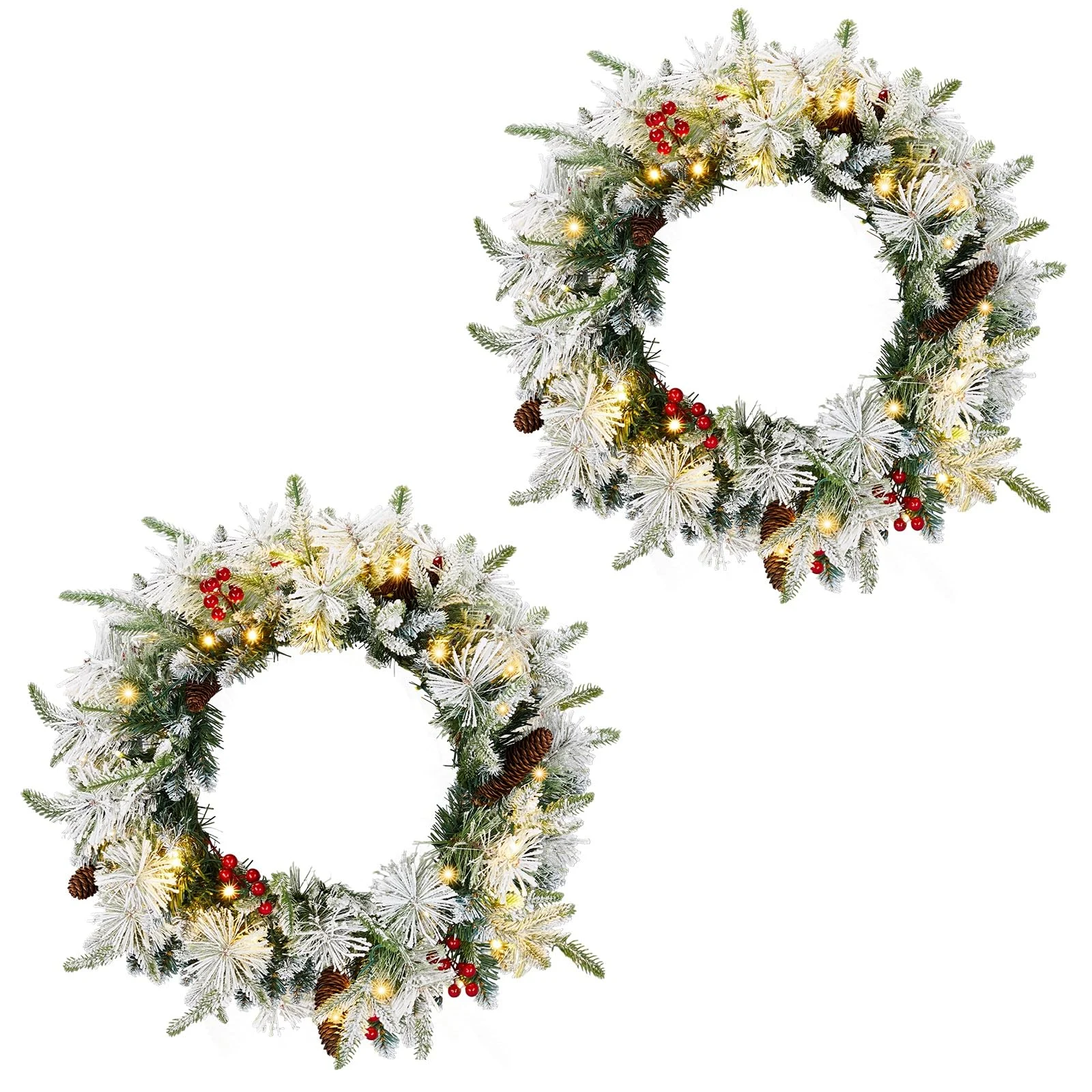 Karl Home Snow-Flocked Christmas Wreaths, 18 Inch, 2 Pack