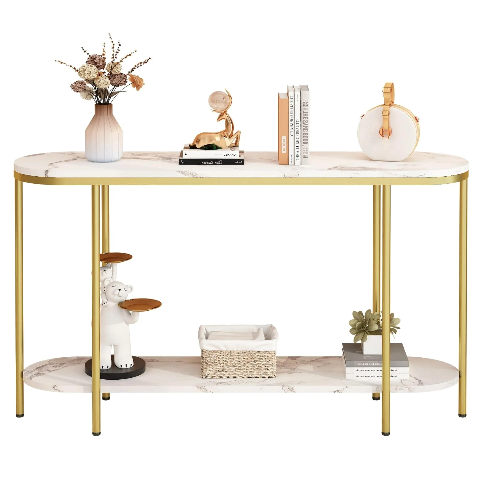 Karl Home Marbled Console Table with Gold Frame, 42 Inch