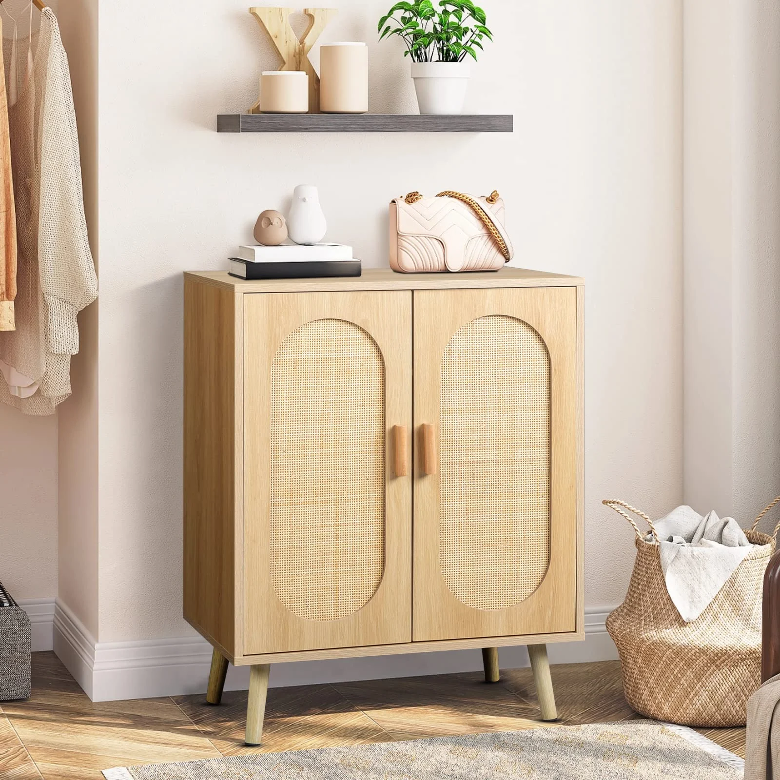 Karl Home Shoe Cabinet with Two Rattan Doors in a room