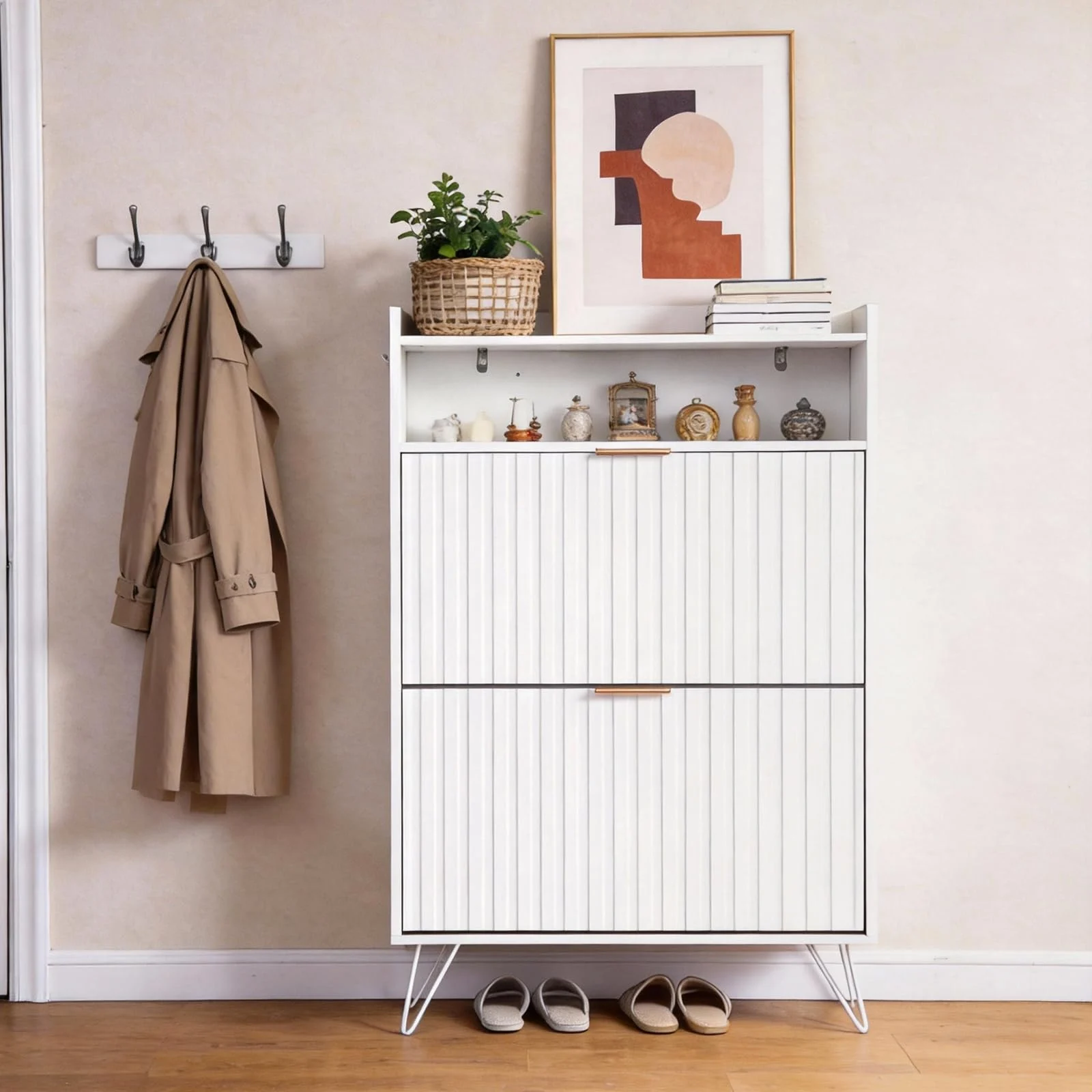 Karl Home Slim Farmhouse Shoe Cabinet in a room