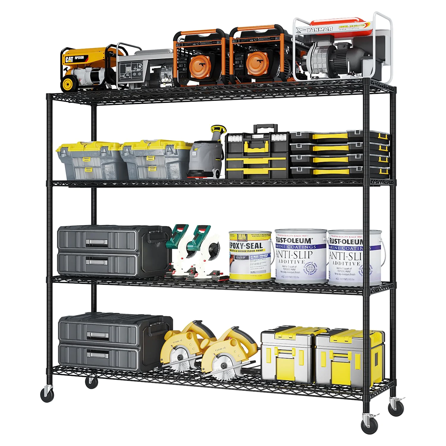 Karl Home Four-Tier Metal Shelving on Wheels, 59 Inch