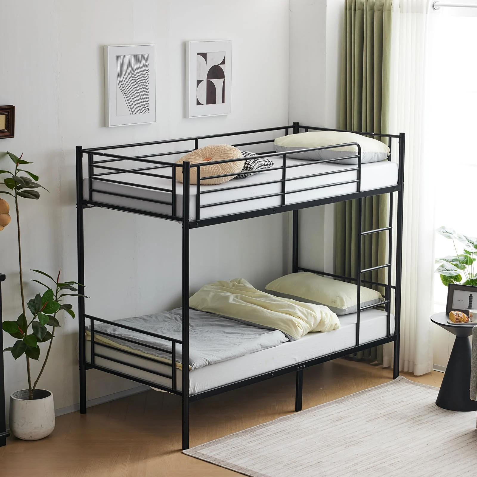 Karl Home Metal Twin Bunk Bed with Guard Rails in a room