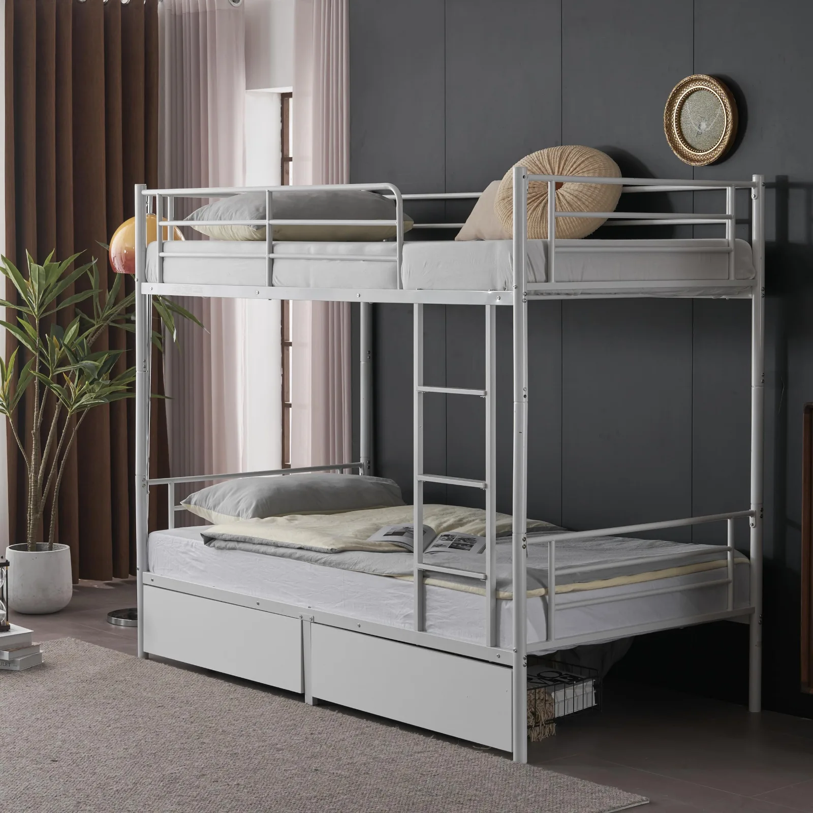 Karl Home Twin Bunk Bed with Two Drawers in a room