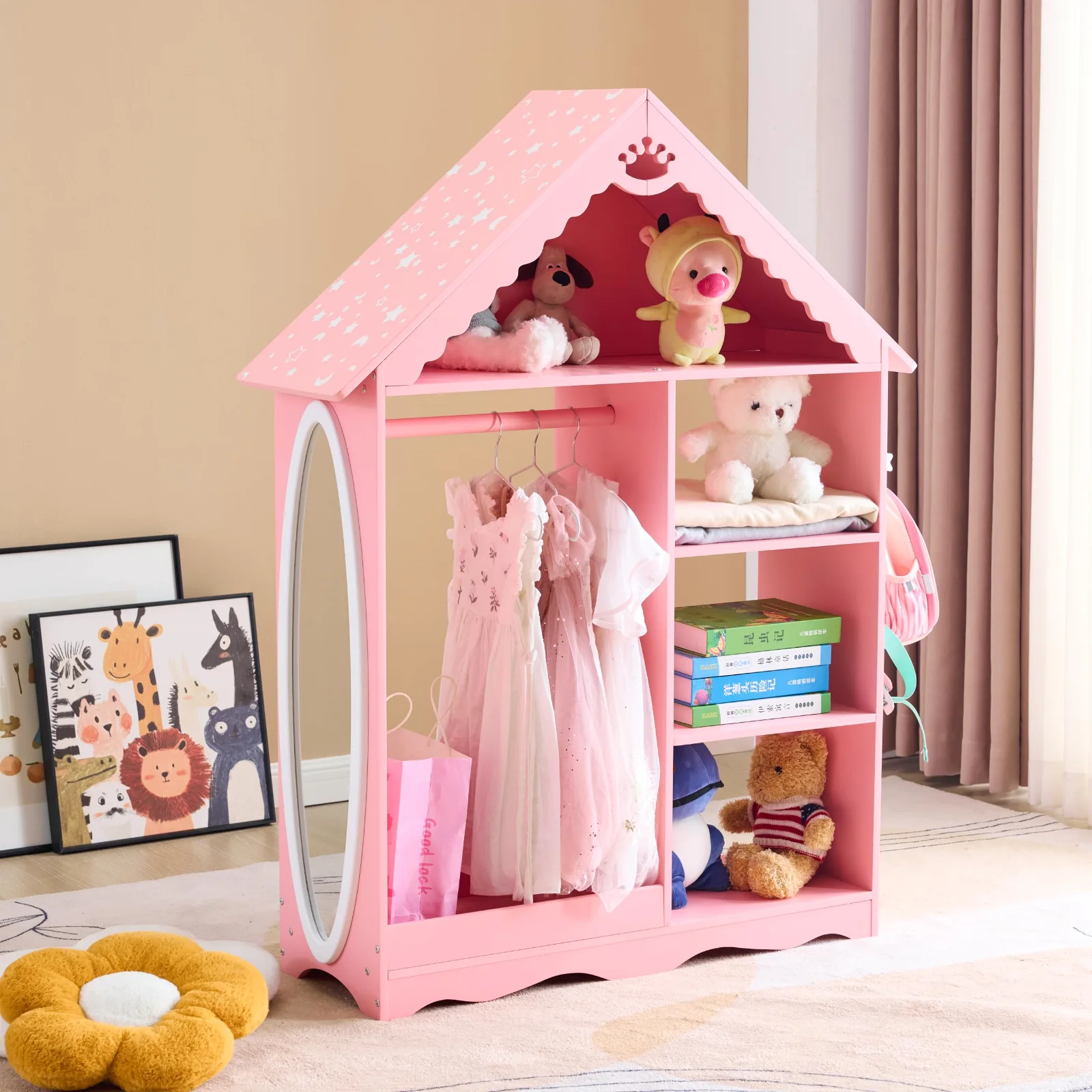 Karl Home Dollhouse Dress-Up Storage with Mirror in a room