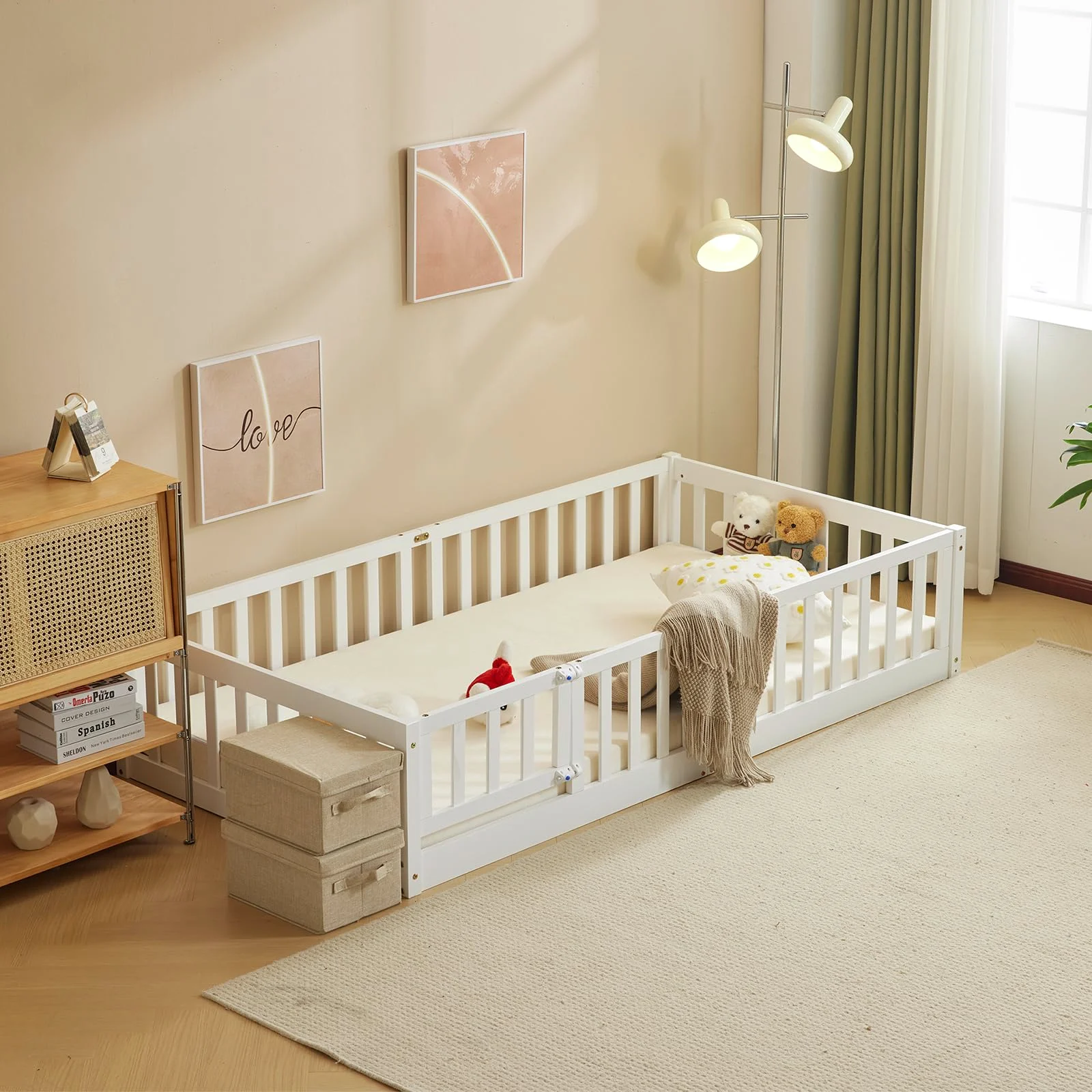 Karl Home Toddler Floor Bed with Fence and Door, Twin in a room