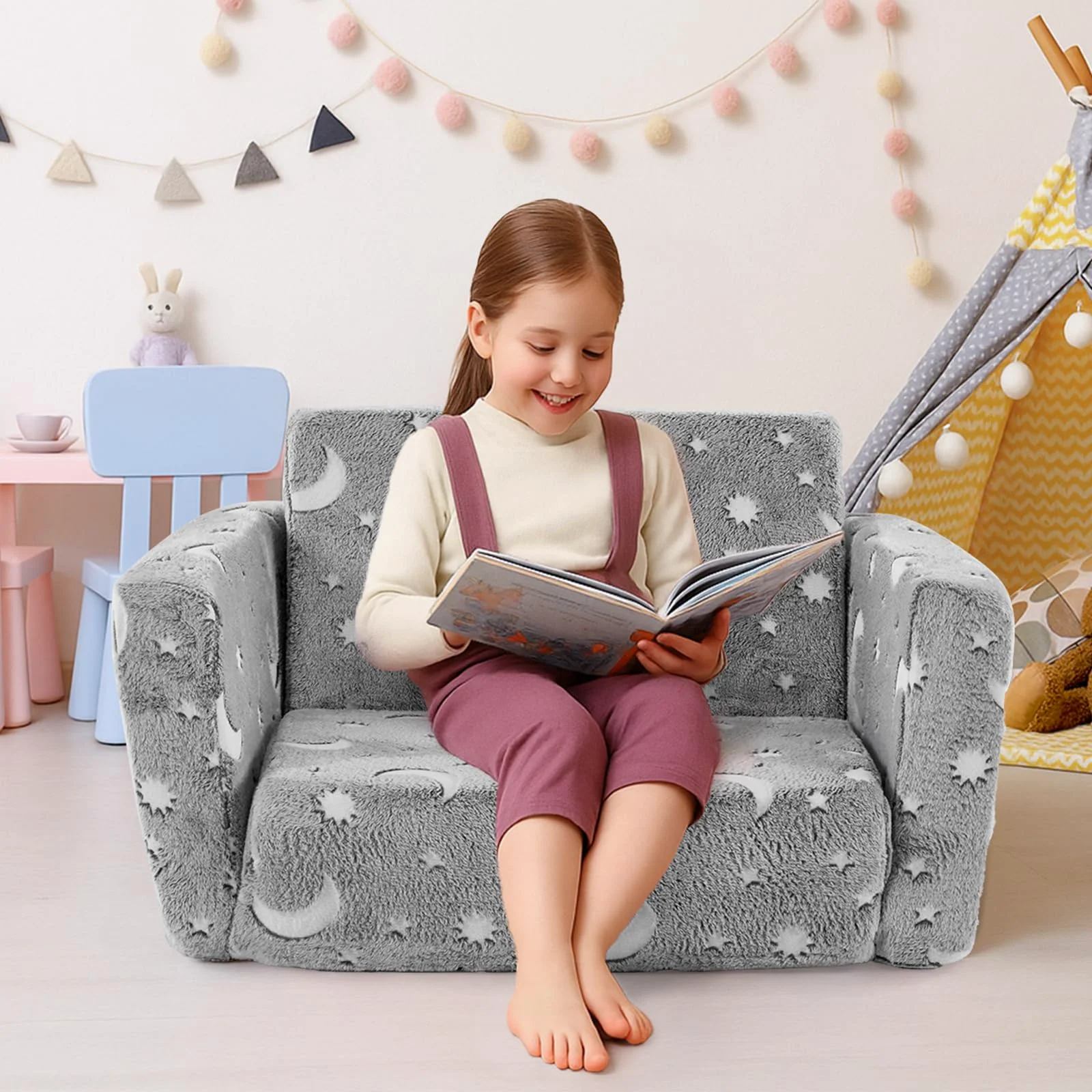 Karl Home Two-in-One Toddler Chair and Couch in a room