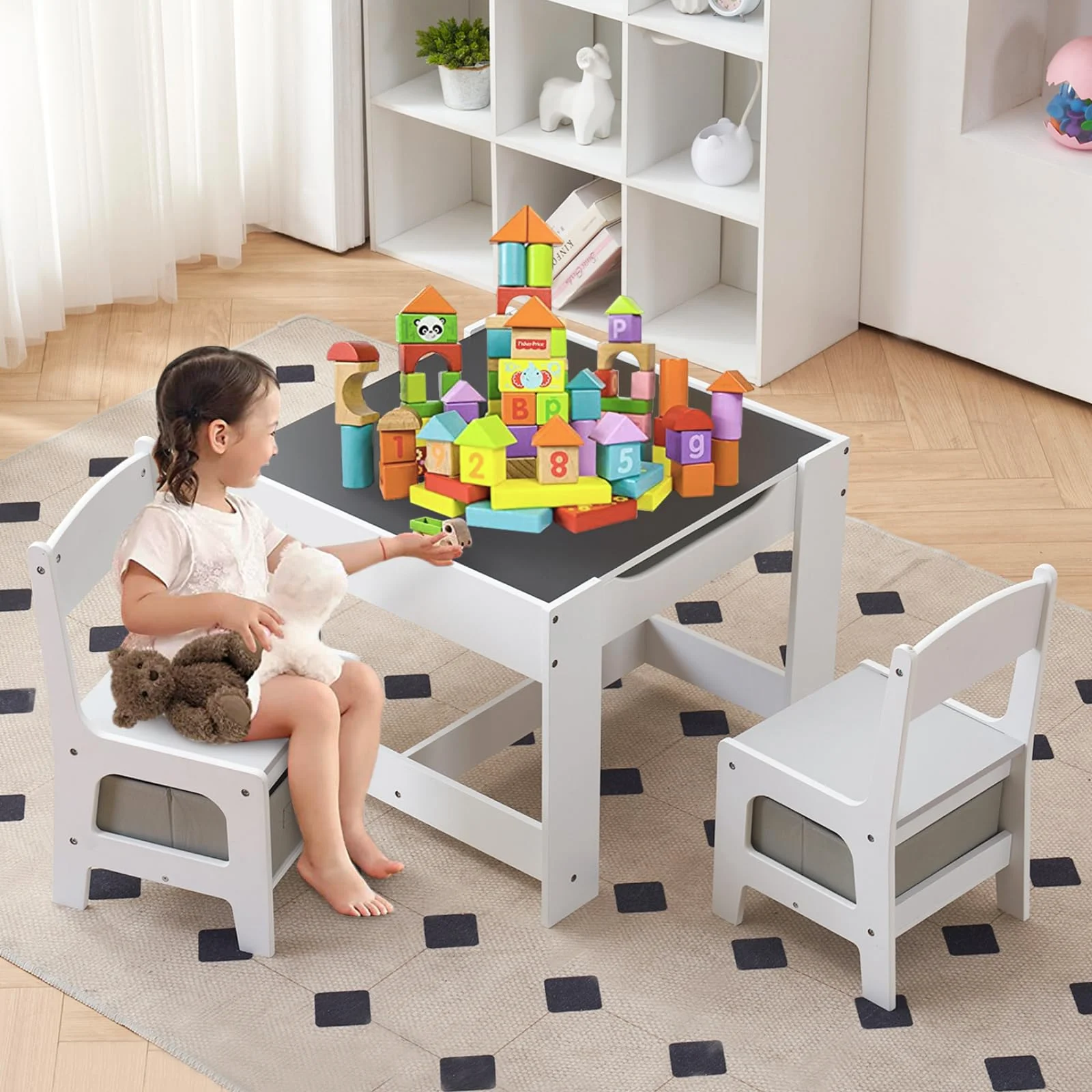 Karl Home Three-in-One Toddler Table and Chair in a room