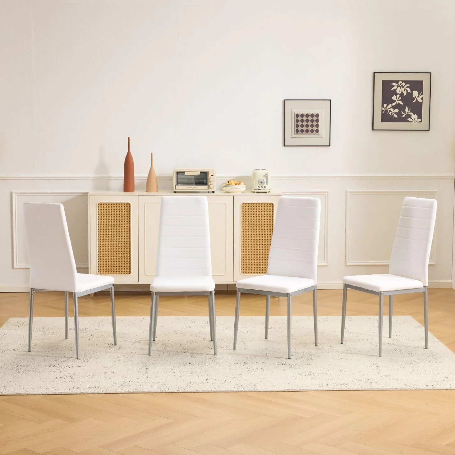 Karl Home High Back Faux Leather Dining Chairs, Set of 4, 19 Inch in a room