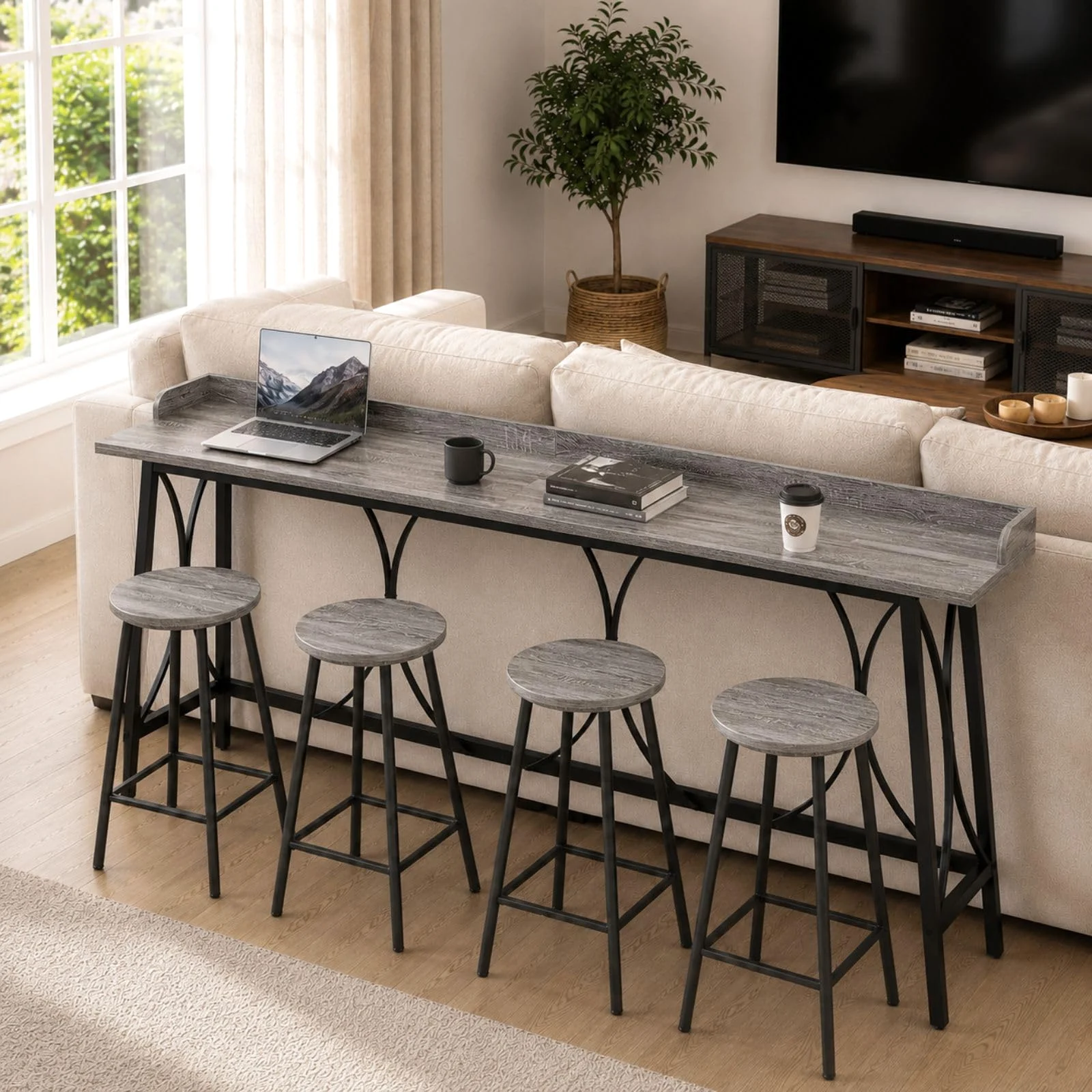 Karl Home Counter Height Table with Back Rail, 82 Inch in a room
