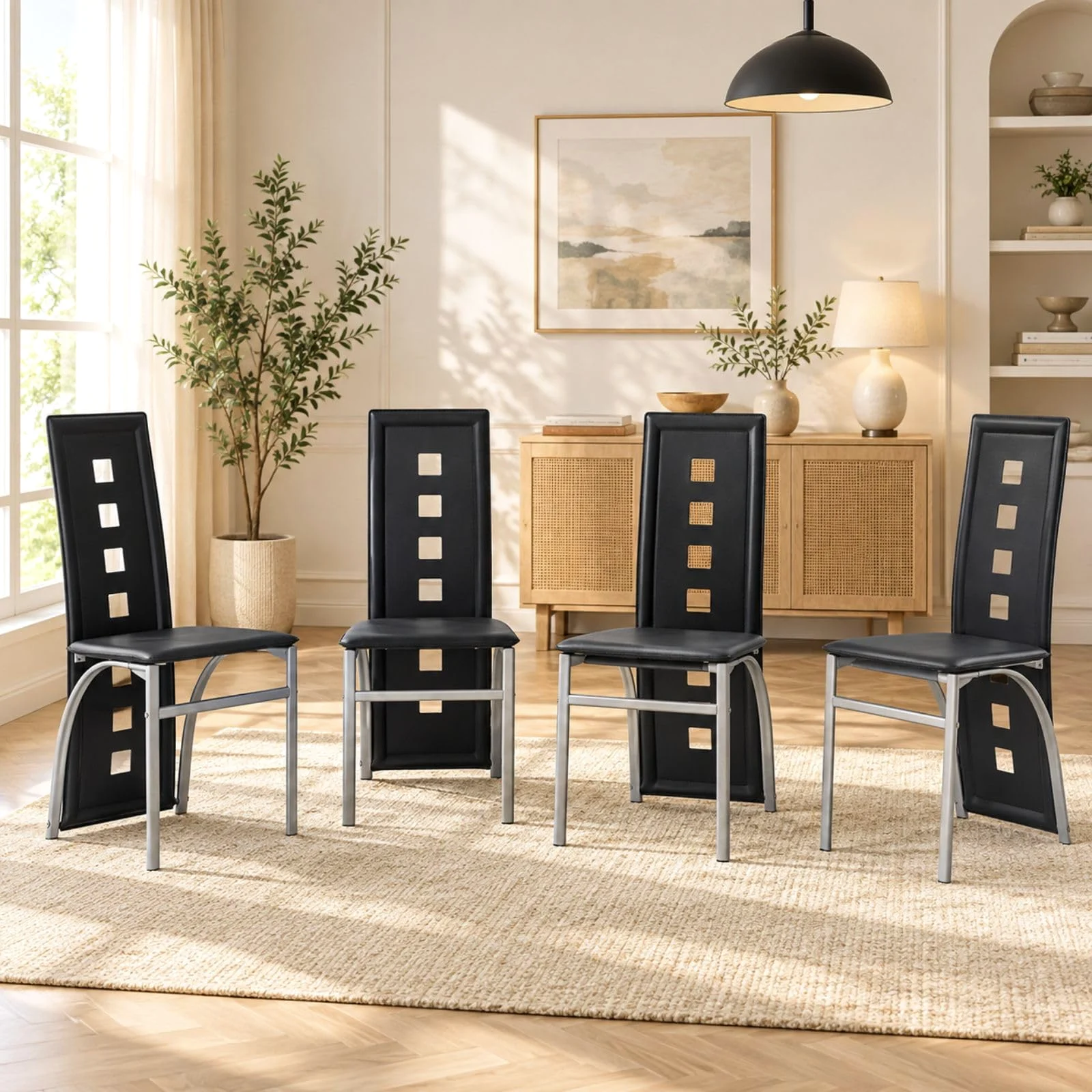 Karl Home High Back Faux Leather Dining Chairs, Set of 4, 20 Inch in a room