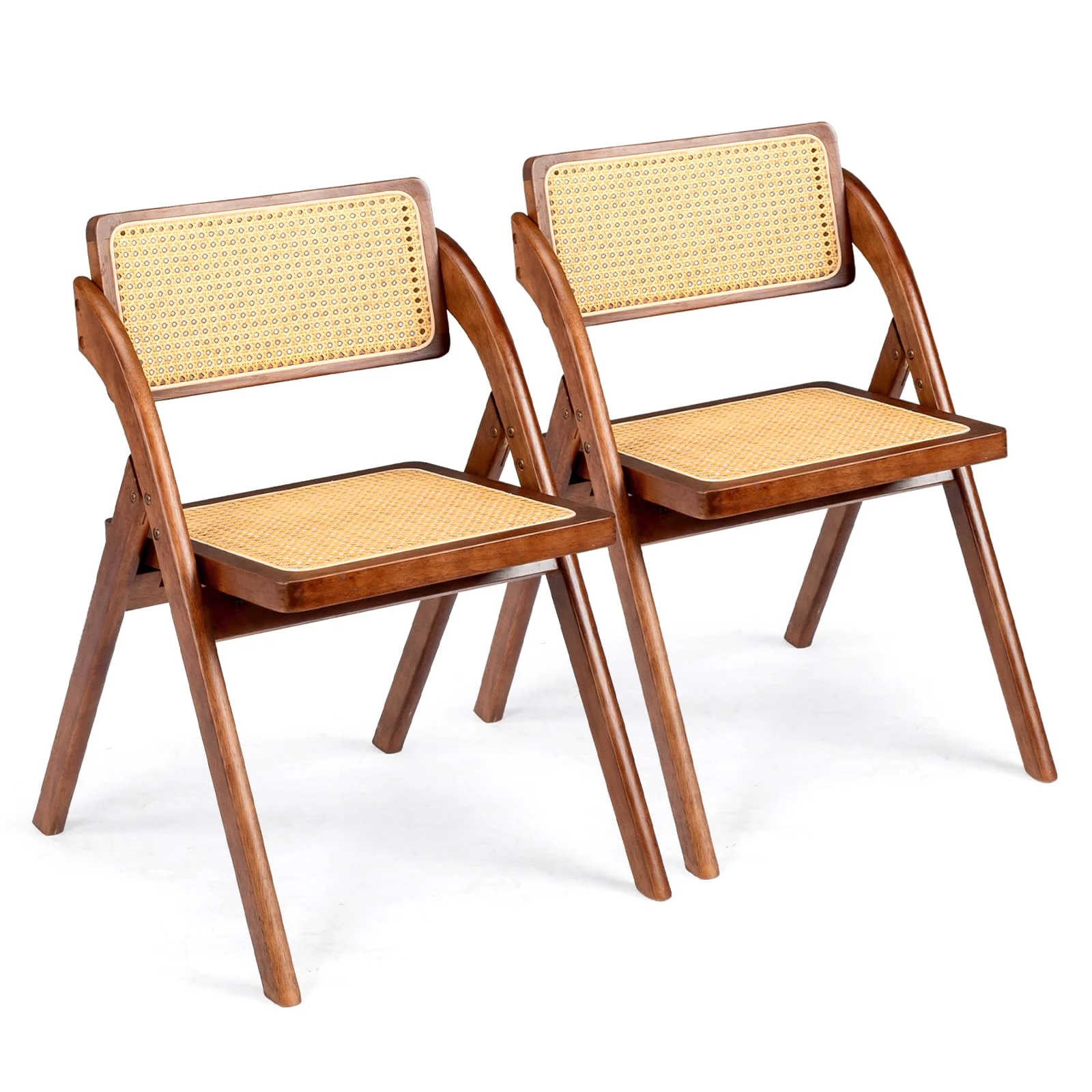 Karl Home Wood and Rattan Folding Chairs, 2 Pack