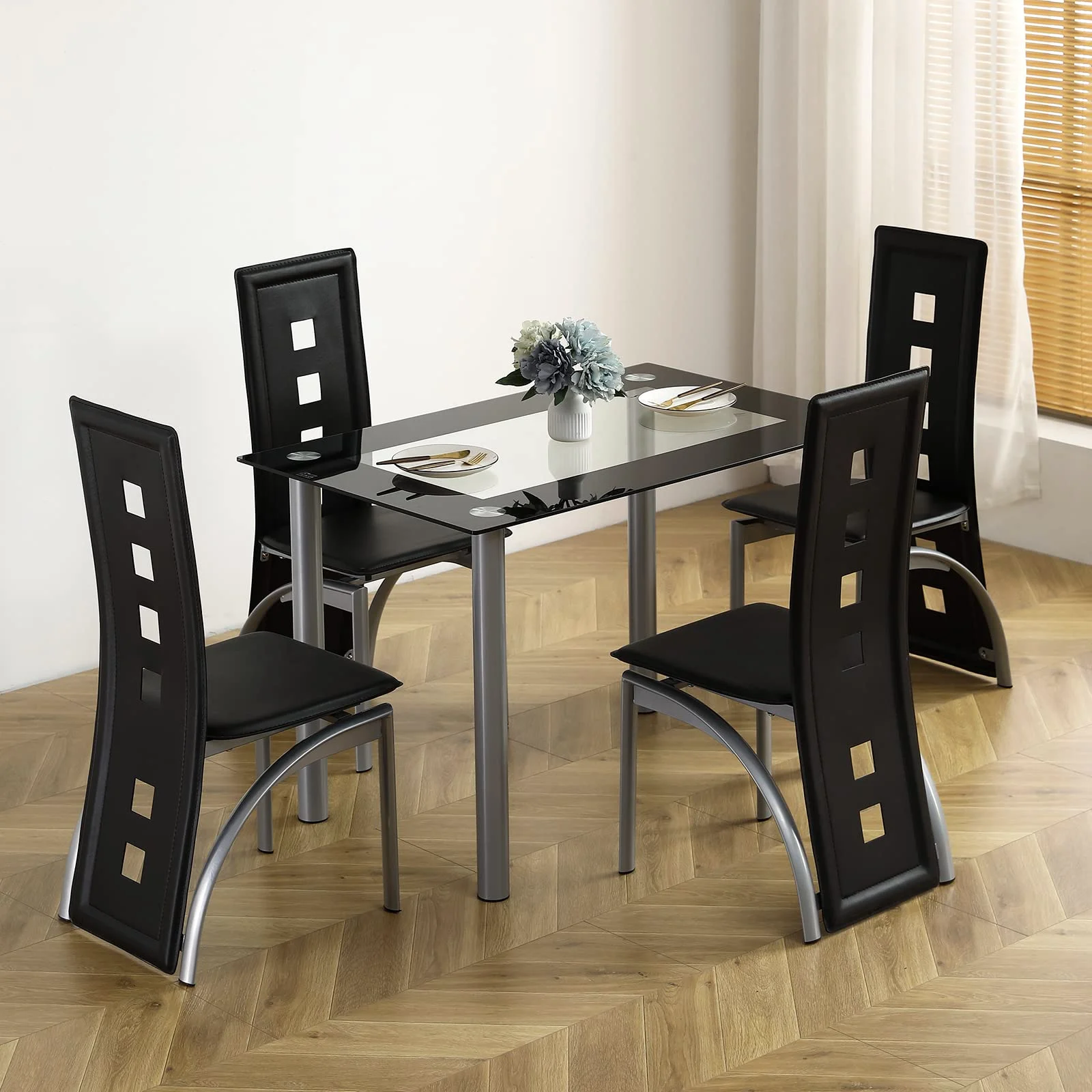 Karl Home Five-Piece Glass Dining Set in a room