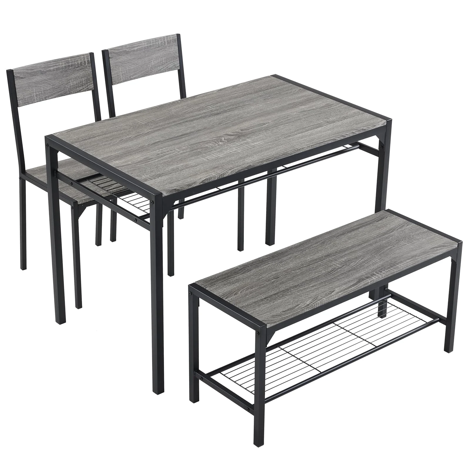 Karl Home Dining Set with Storage Rack and Bench, Four Pieces