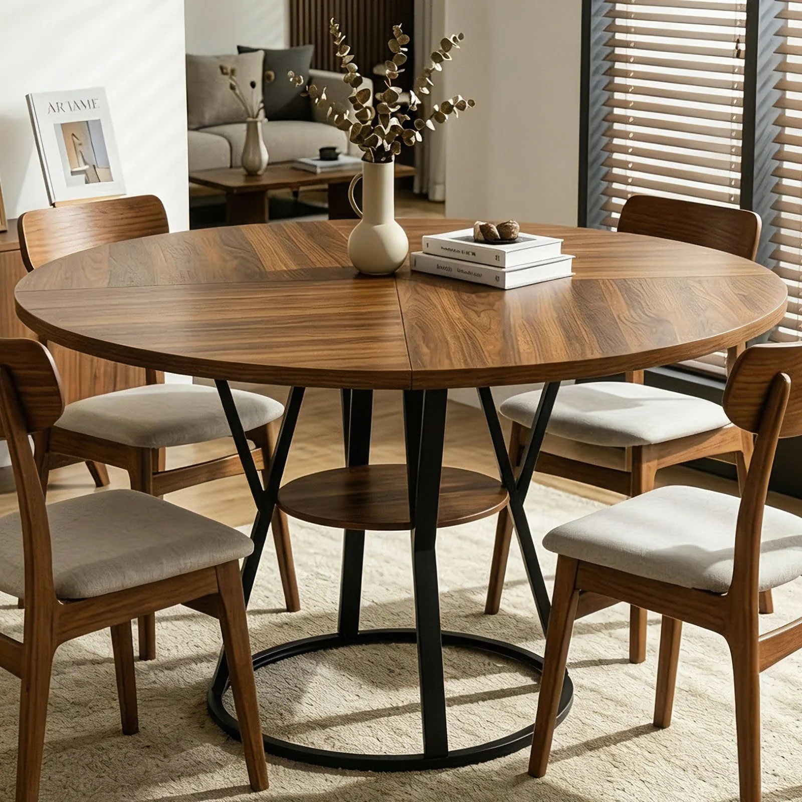 Karl Home Round Dining Table for Four to Six in a room