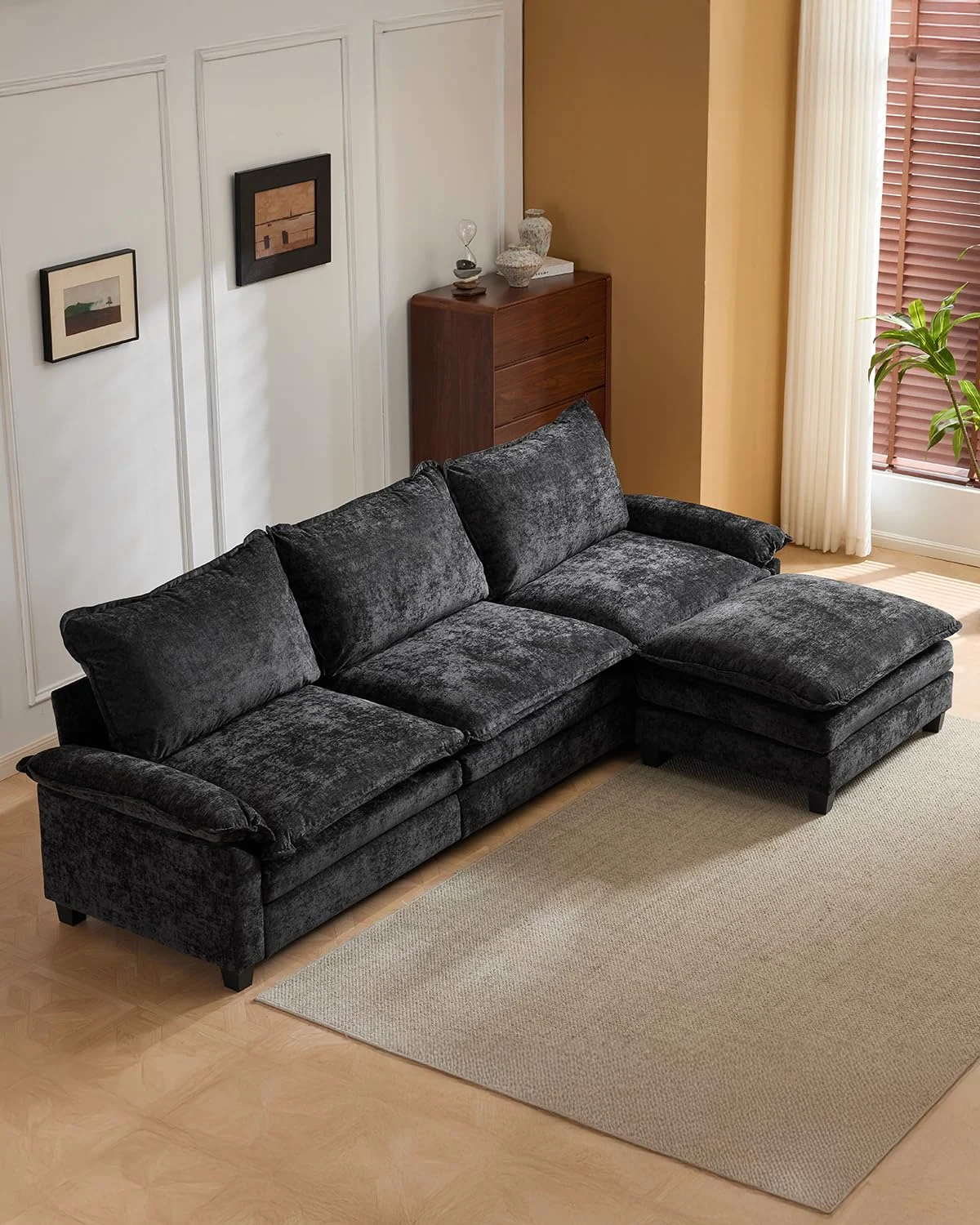 Karl Home L-Shaped Sectional, Three Seats, 122 Inch in a room