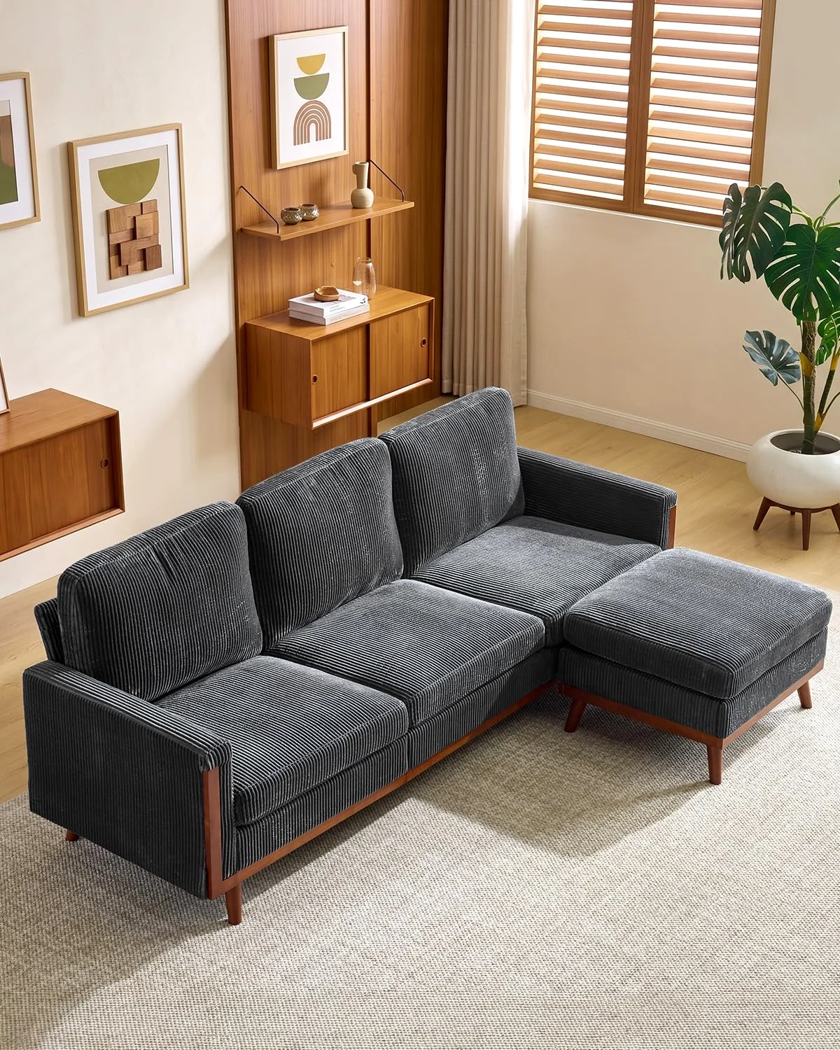 Karl Home Mid-Century L-Shaped Sofa with Ottoman in a room