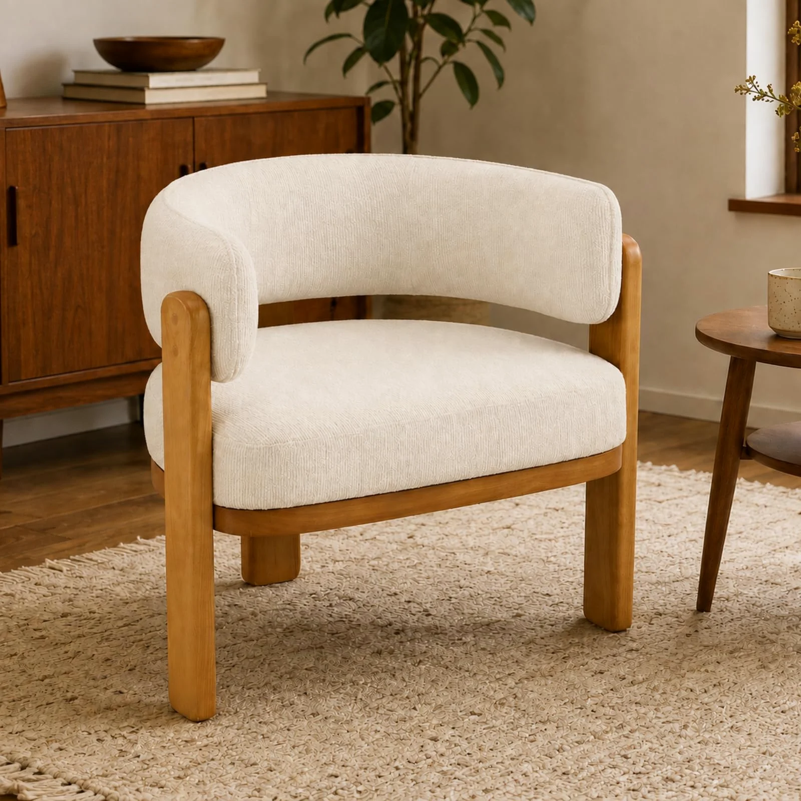 Karl Home Mid-Century Barrel Armchair in a room