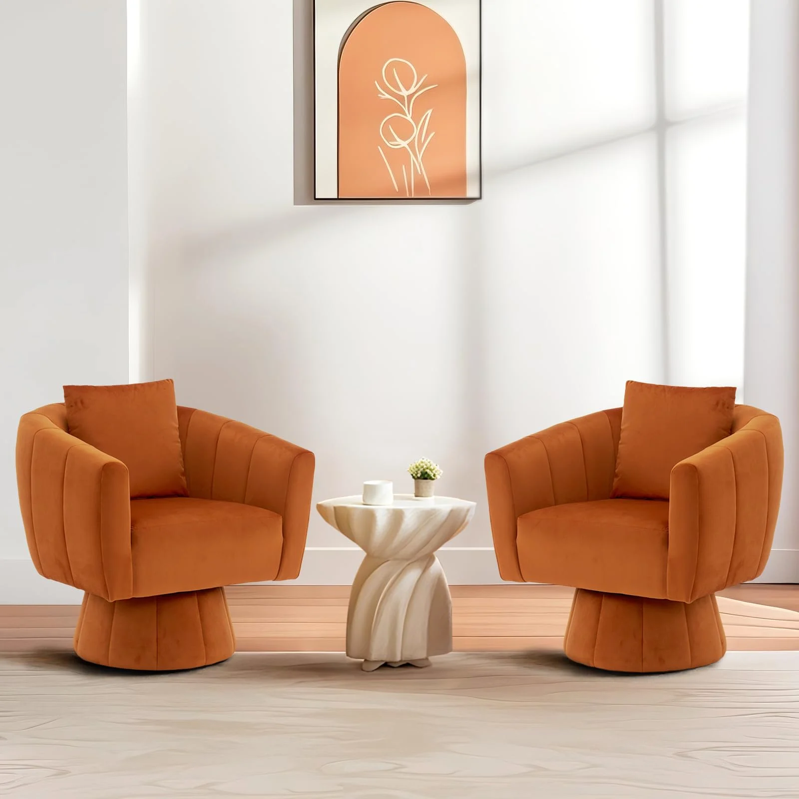 Karl Home Velvet Swivel Barrel Chairs, Set of 2 in a room
