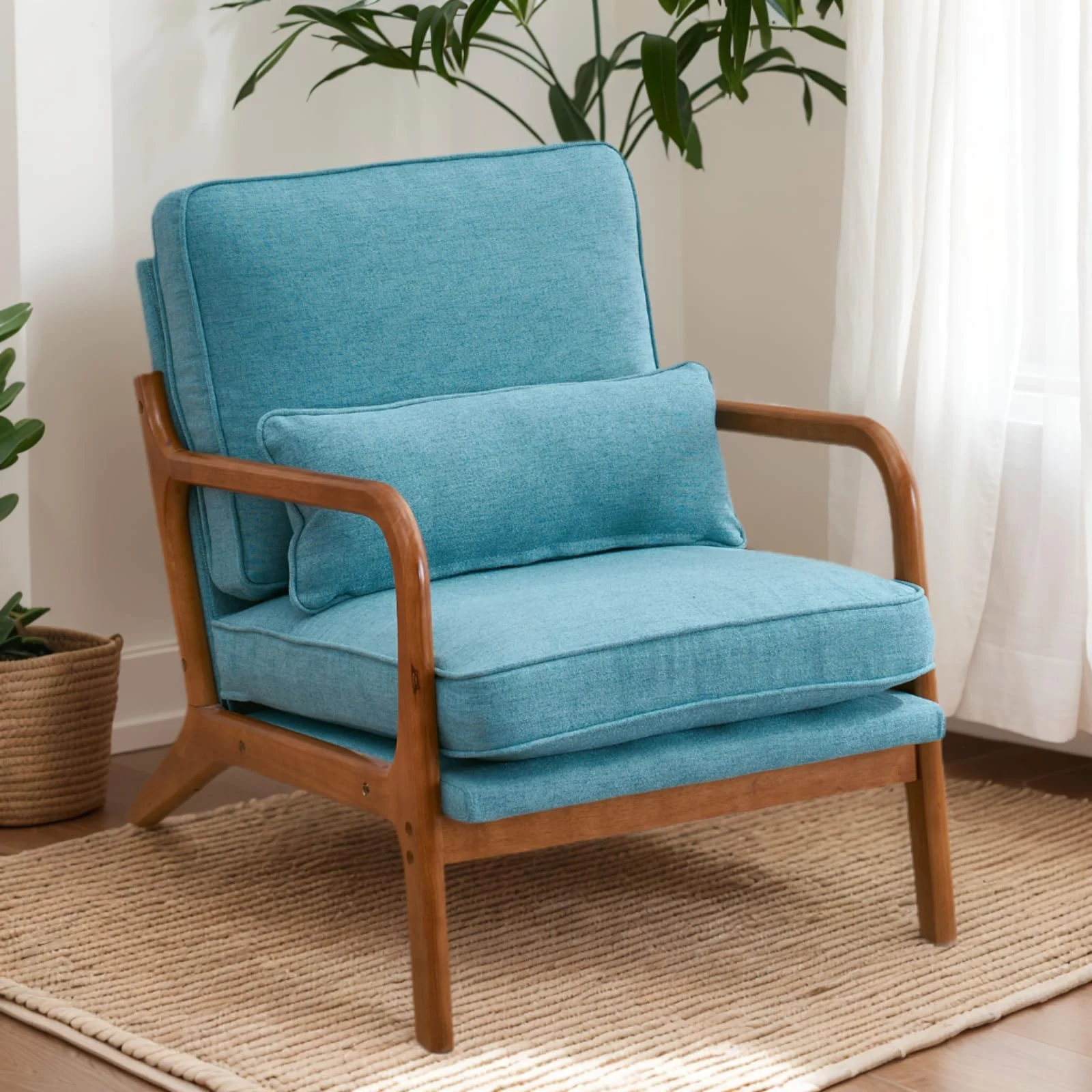 Karl Home Linen Lounge Chair with Solid Wood Frame in a room