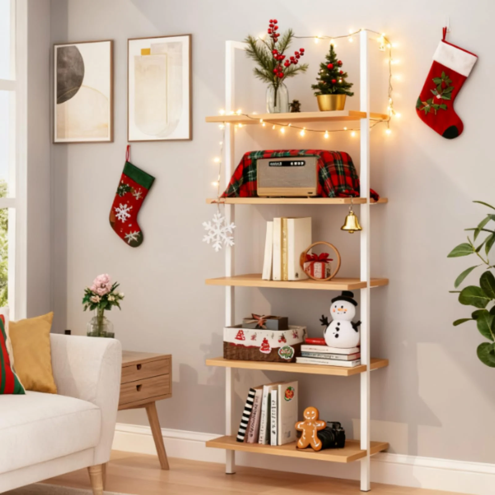 Karl Home Five-Tier Wall Ladder Shelf in a room