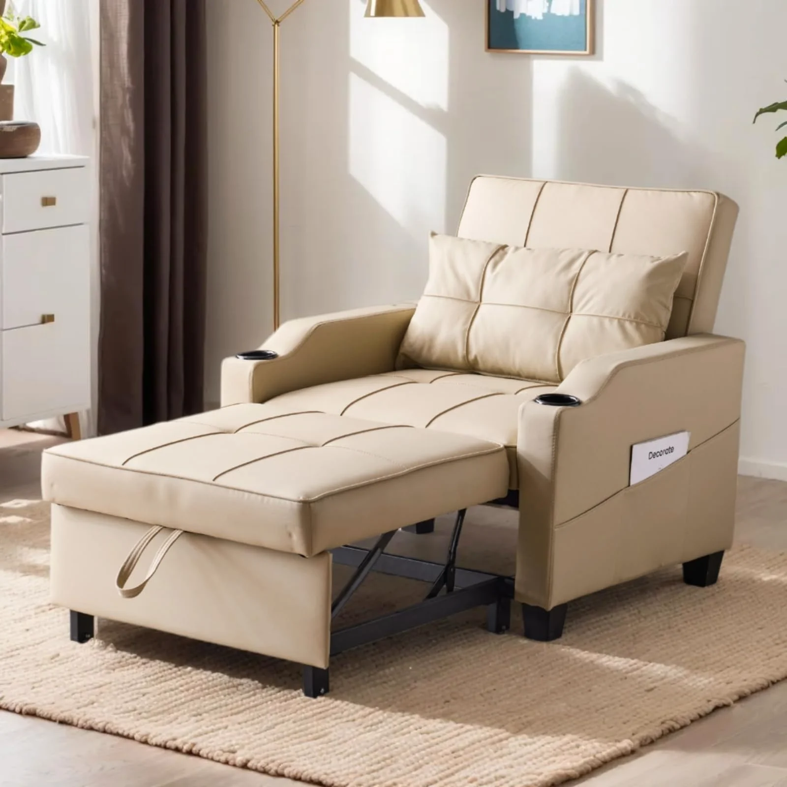 Karl Home Three-in-One Sleeper Chair in Khaki in a room