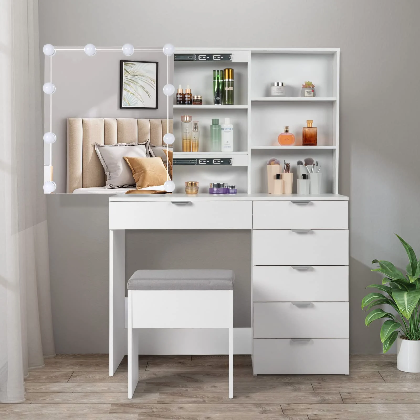 Karl Home Six-Drawer Vanity with Sliding Mirror in a room