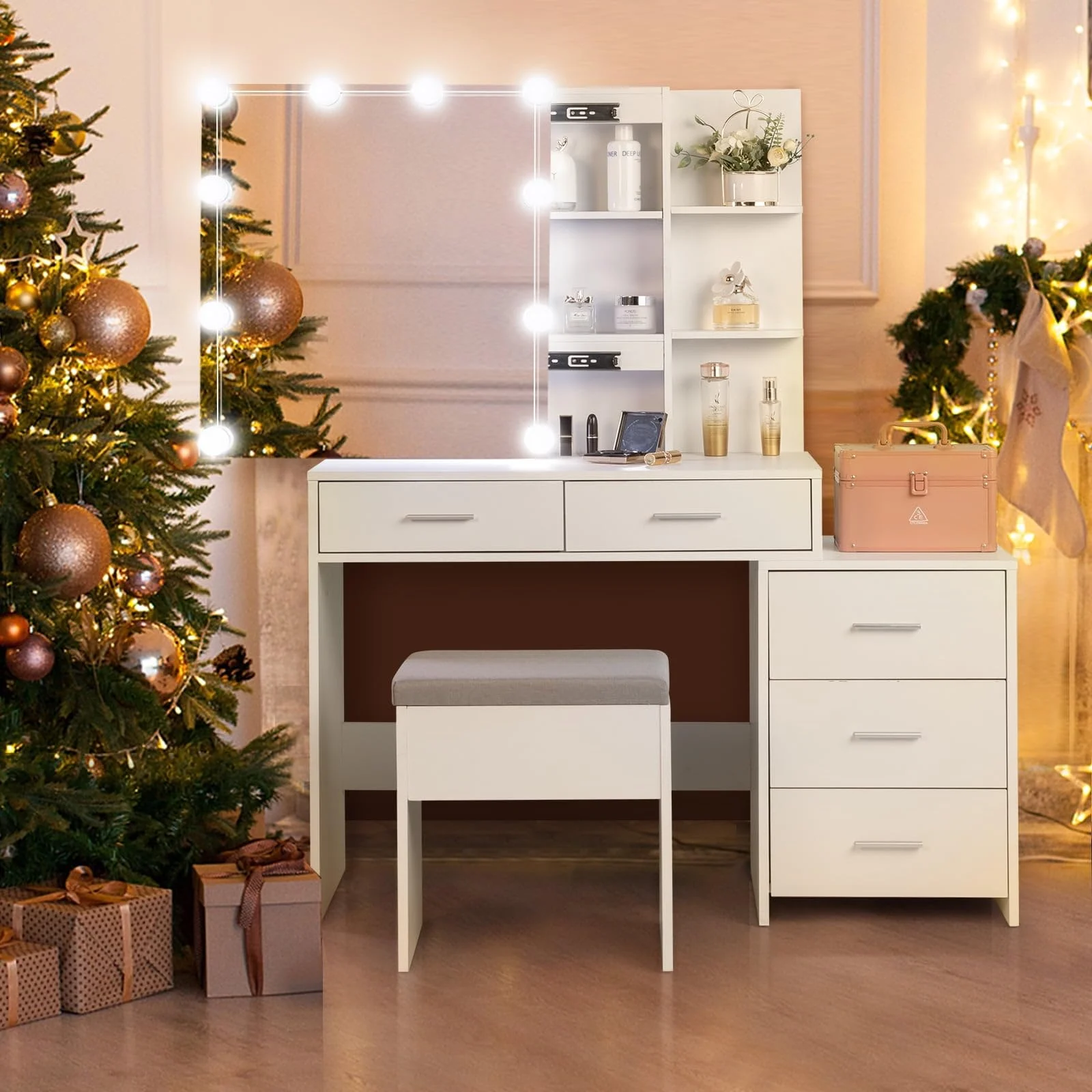 Karl Home Vanity Desk with Lighted Sliding Mirror in a room