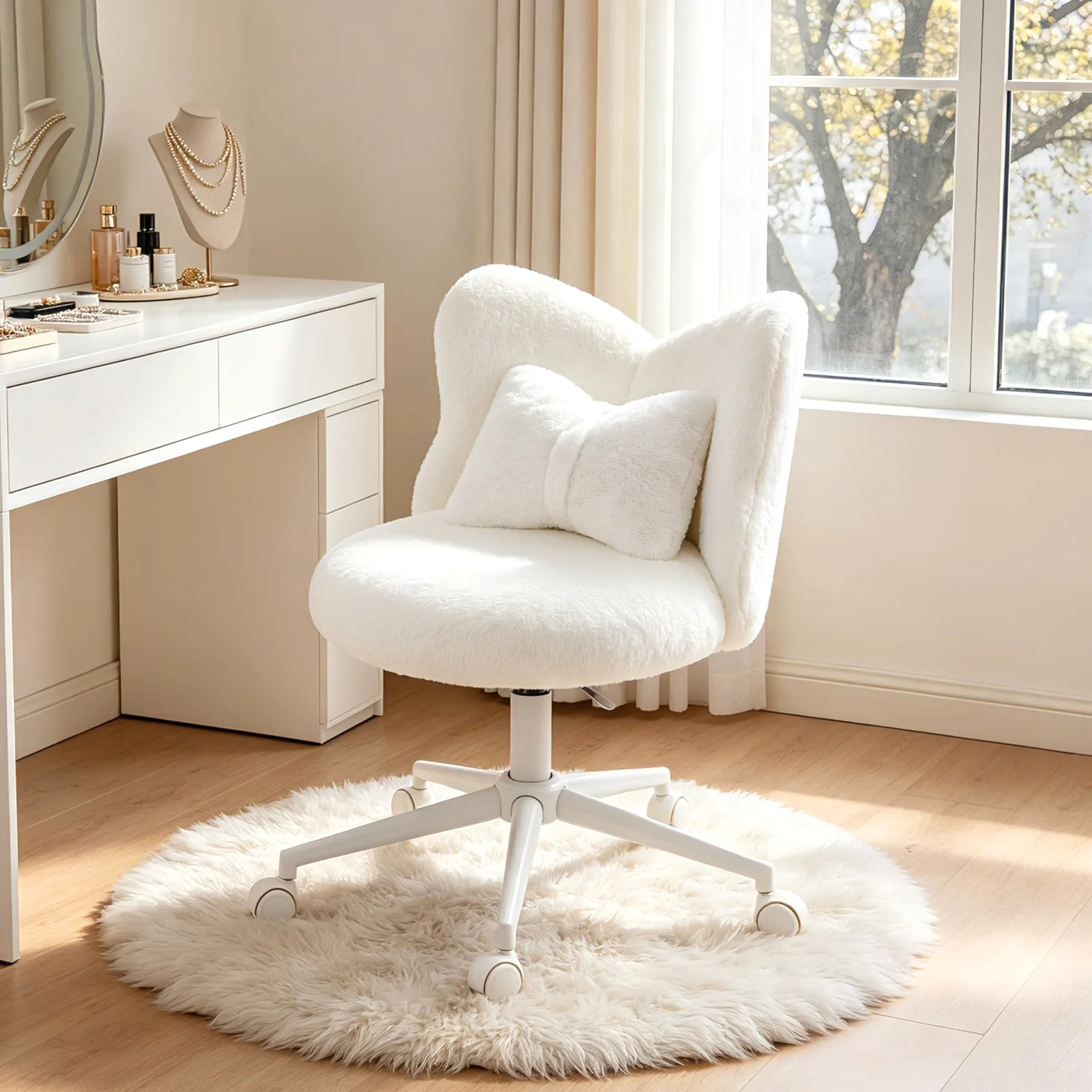 Karl Home Butterfly Vanity Chair on Wheels in a room